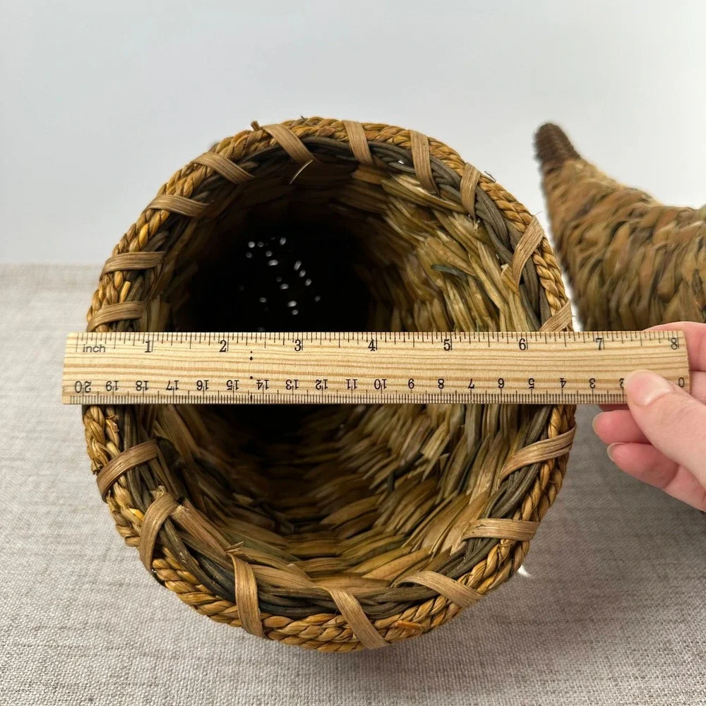 Vintage Woven Cornucopia Basket Pair Horn of Plenty Fall Thanksgiving Decor